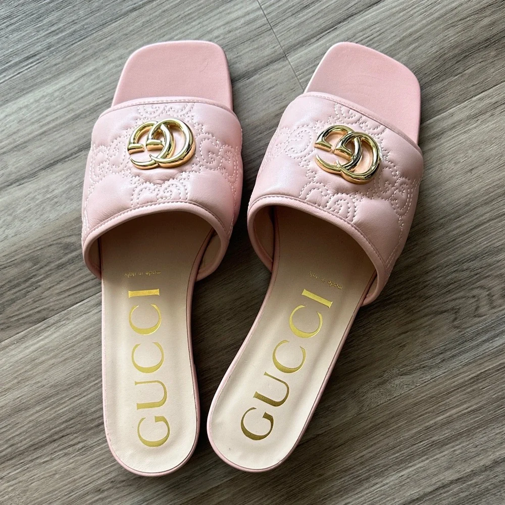Gucci Blush Pink Quilted Slide Sandals - Picture 1 of 8